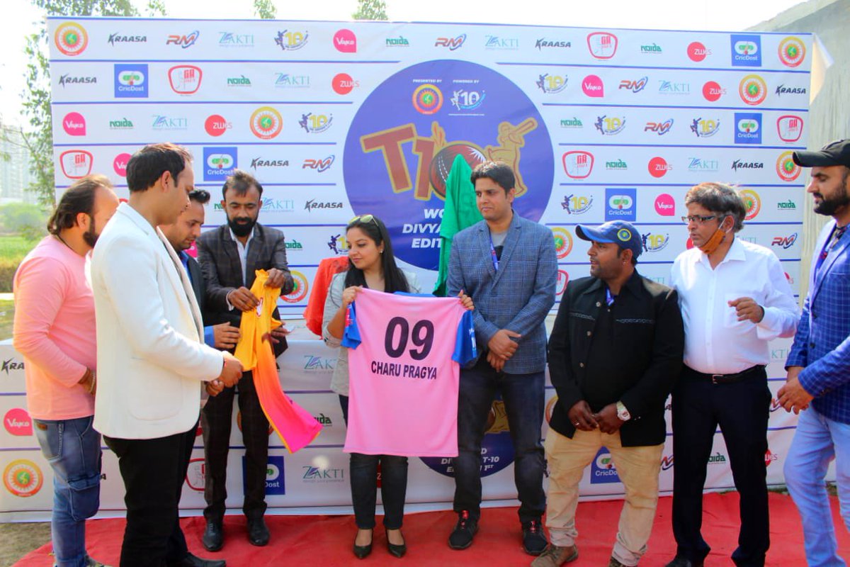 CharuPragya's tweet photo. It was an honour to unveil the trophy &amp; launch the jersey of India’s first ever Divyang T10 Cricket League for the disabled with @SharmaKhemchand Ji.

This will go a long way in empowering our para-athletes. 

CongratulationsTeam @kspcca @worlddivyang10 &amp; @immishrarajeev. https://t.co/Rlfc5UipXC