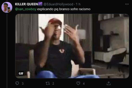 roelzao's tweet photo. TRETA!

O @EduardHollywood e o @san_cowboy  estão discutindo sobre questões raciais. O @EduardHollywood falou um monte de coisa sobre o cowboy, tipo: que o cowboy era bolsominion e etc... E o @san_cowboy flodou o replies do hollywood com o comentário que ele fez pro próprio+ https://t.co/751nx9uTug