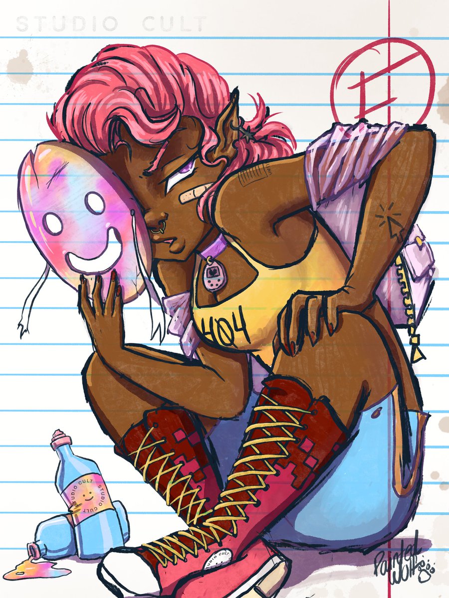 1PaintedWolf's tweet photo. Yo it's my @studiocultco art contest entry! 
#studiocult #nerdygirl #90s #retro #tomagatchi #internetculture #digitalart #digitalillustration #monstergirl #drawingwhileblack #grundge #blackgirlmagic #femmefatale #sassy #sketchy #popart #idgaf https://t.co/7mG0j6VDob