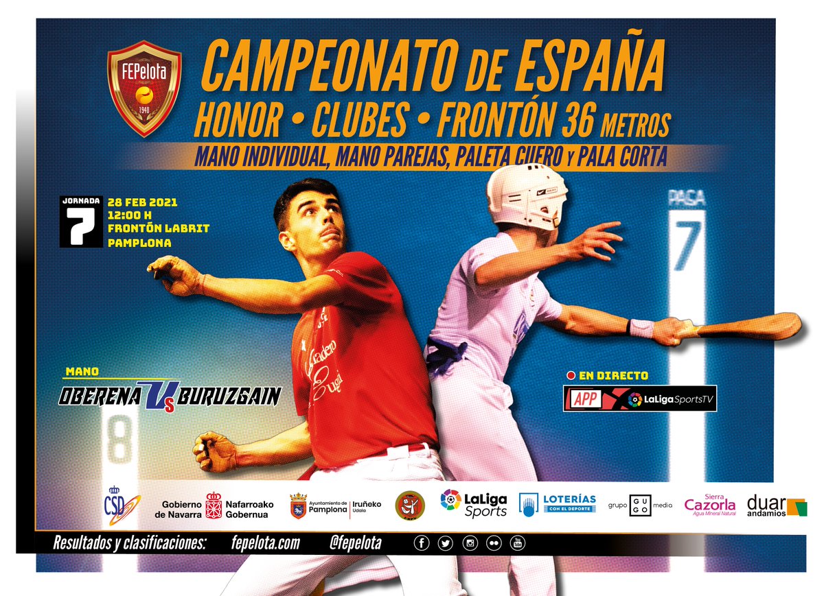 LOS STREAMING FEPELOTA ESTAN DE VUELTA 🤩

Este domingo a partir de las 12:00h desde el frontón #Labrit de #Pamplona vuelve la competición de HONOR del Campeonato de España de Clubes Frontón 36 metros a la APP de @LaLigaSportsTV  , #NoTeLoPuedesPerder

fepelota.com/resultados-y-c…