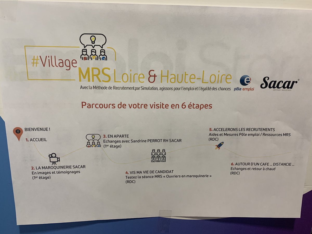 Avec ⁦@poleemploi_ara⁩ Loire/Haute Loire   ,nous sommes ce jour dans nos locaux sur « village #MRS »avec l entreprise Sacar ,métier de la maroquinerie/film🎥,tests✂️en aparté avec la DRH 🎯,aides et mesures 🗝👍aux équipes ⁦<a href="/MeguirecheJ/">Méguirèche Joued</a>⁩ ⁦@GallCecile⁩