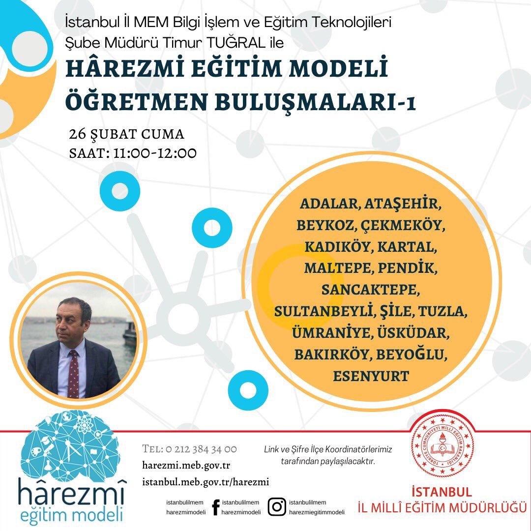 📌Harezmi Eğitim Modeli Öğretmen Buluşmalarımızın 2’ncisini, ilçemiz ve tüm Avrupa yakasi okullarının katılımıyla 26 Şubat Cuma günü 14.30’da gerçekleştireceğiz.
<a href="/gopmem/">Gaziosmanpaşa İlçe Millî Eğitim Müdürlüğü</a>
<a href="/memleventyazici/">Levent Yazıcı</a> 
<a href="/istanbulilmem/">İstanbul İl Millî Eğitim Müdürlüğü</a> 
<a href="/timurtugral/">Timur TUĞRAL</a>