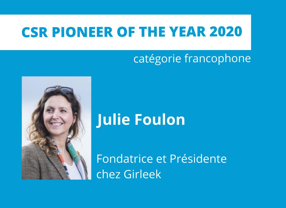 Et le CSR Pioneer of the Year 2020 dans la catégorie francophone est... Julie Foulon, Fondatrice et Présidente chez Girleek. Félicitations !
#csrpioneer #csr #rse