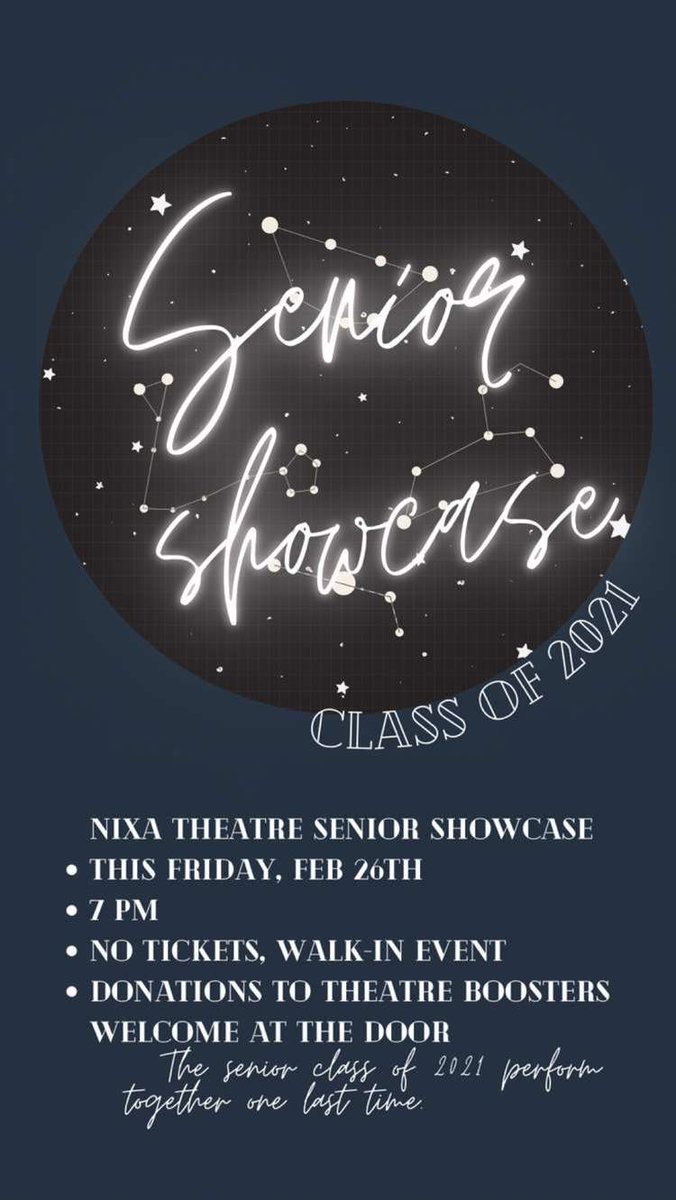 Senior Showcase Friday February 26th at 7pm. Come out and support our seniors as they showcase their talents. We hope to see you there!