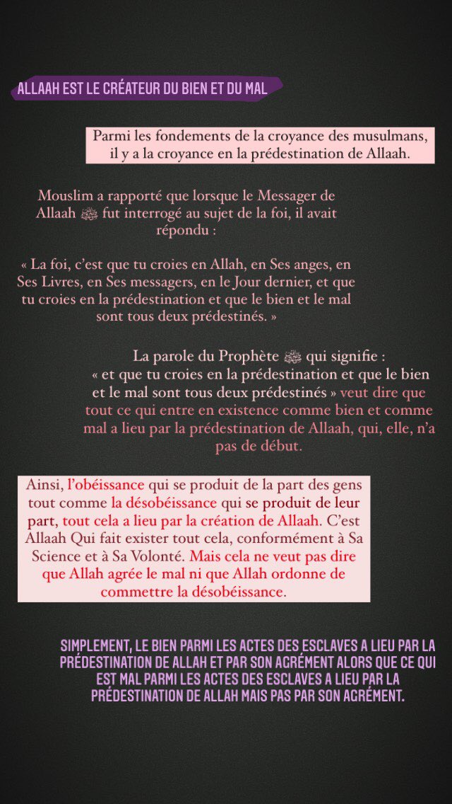 Allaah est le créateur de toute chose.Il est le créateur du BIEN et du MAL.