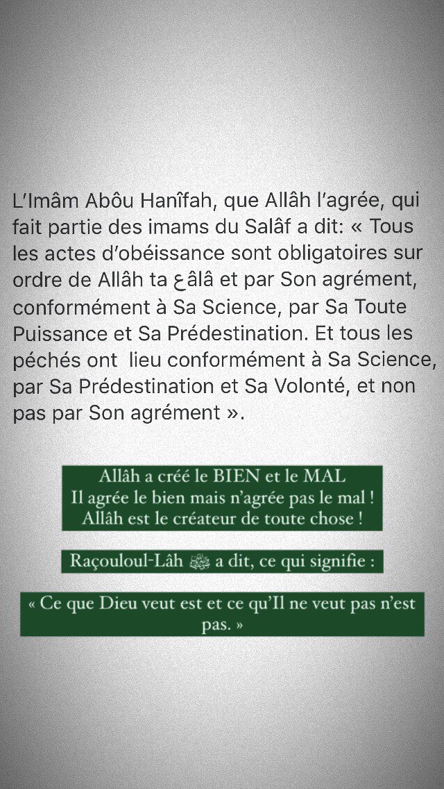 Allaah est le créateur de toute chose.Il est le créateur du BIEN et du MAL.