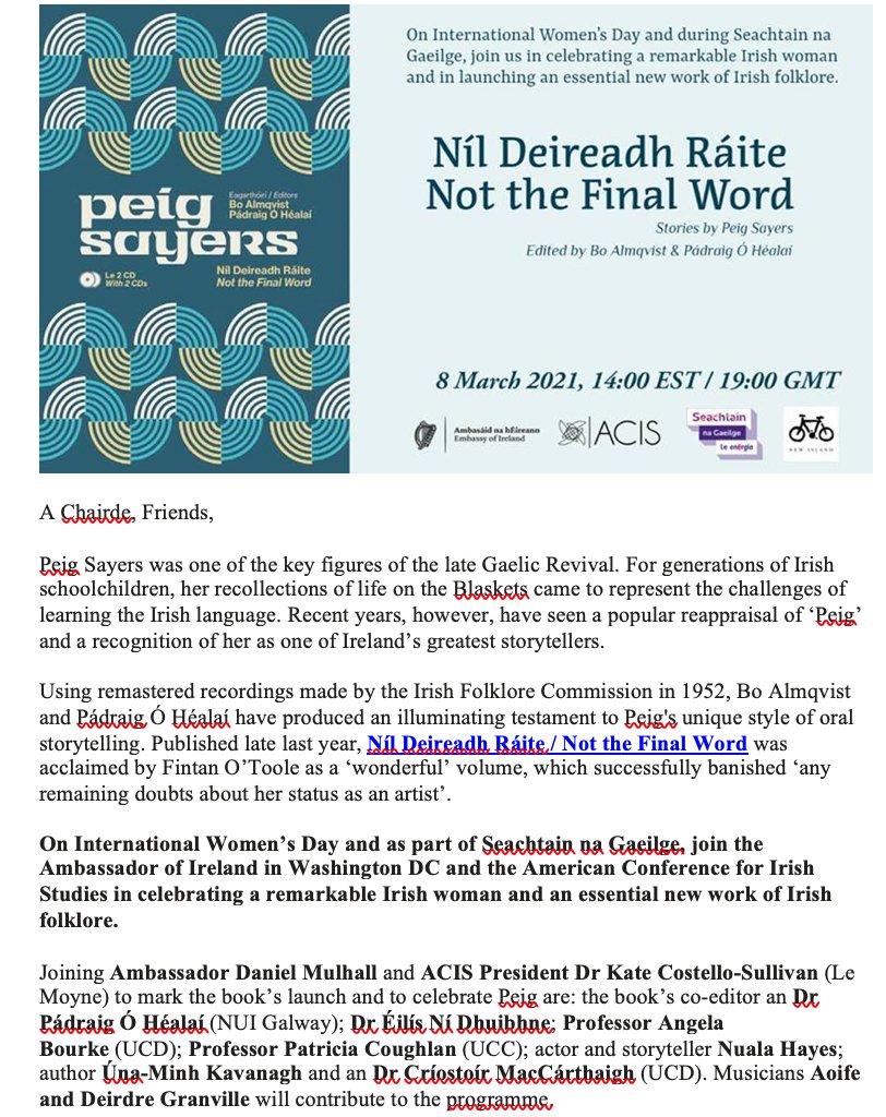 Dr Aoife Granville Taimid Ag Suil Go Mor Le Seo Ar An 8u Marta We Are Really Looking Forward To This Event Being Hosted By Danmulhall Acirishstudies To Celebrate