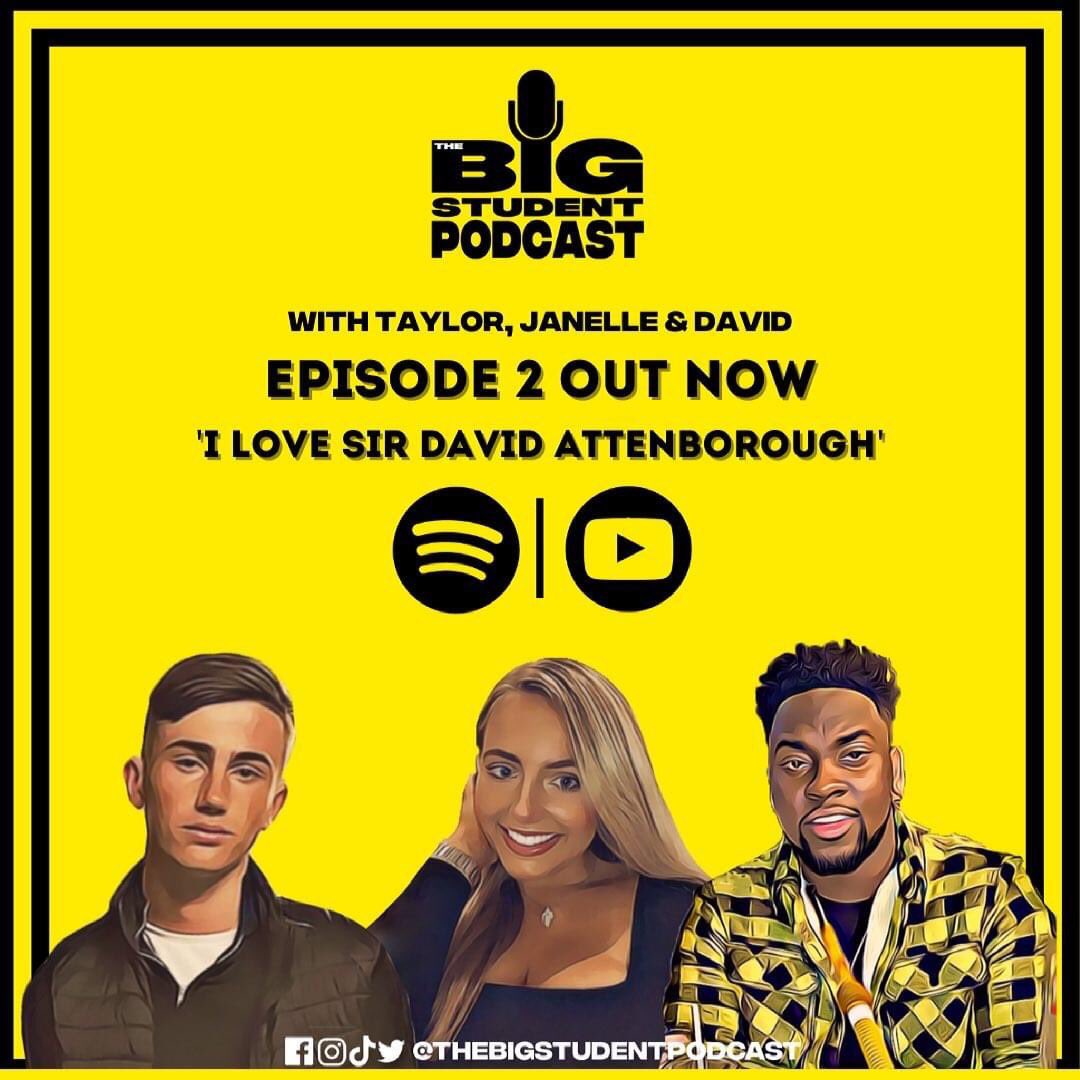 ANOTHER ONE! 🎙

Episode 2 - I LOVE SIR DAVID ATTENBOROUGH 👑

Out now on Spotify &amp; Apple Music - LINK IN BIO 🎙

Enjoy 🌟

#thebigstudentpodcast