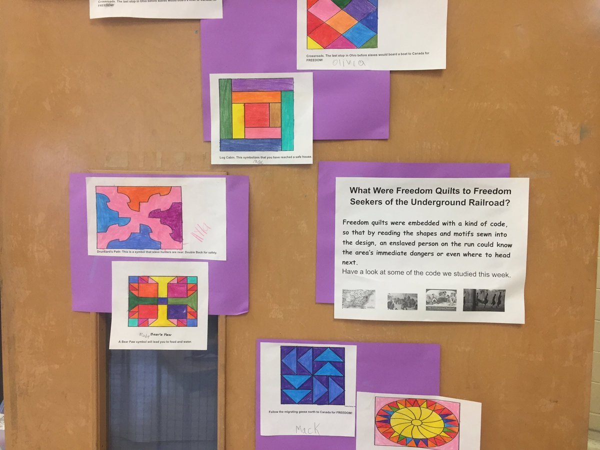 RachelCha9's tweet photo. #BlackHistoryMonth Learning about Freedom Quilts and the important code messages they had for Freedom Seekers @stpatsNF Cross-curricular learning #Literacy #Numeracy #Arts #CatholicGraduateExpectations @niagaracatholic https://t.co/4uufaWFazs