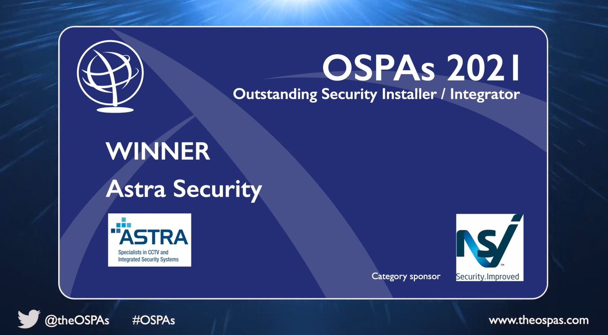 <a href="/AstraSecLtd/">Astra Security Ltd</a> <a href="/theOSPAs/">The OSPAs</a>  <a href="/NSI_Approved/">National Security Inspectorate (NSI)</a> 
We're thrilled &amp; proud to be recognised at today's celebrations <a href="/theOSPAs/">The OSPAs</a>.  The final line up for the Outstanding Security Installer Award was made up of such great competitors across the Industry.  Fab result for Team Astra!
