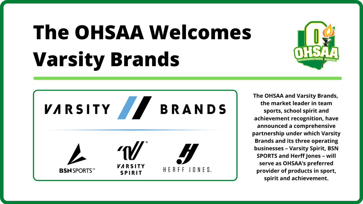 OHSAA Sports (@ohsaasports) on Twitter photo 🏈📣💍#OHSAA Partners with <a href="/varsitybrands/">Varsity Brands</a> on Sport, Spirit and Achievement. Full release: ohsaa.org/news-media/art… 🏈📣💍#OHSAA Partners with <a href="/varsitybrands/">Varsity Brands</a> on Sport, Spirit and Achievement. Full release: ohsaa.org/news-media/art…