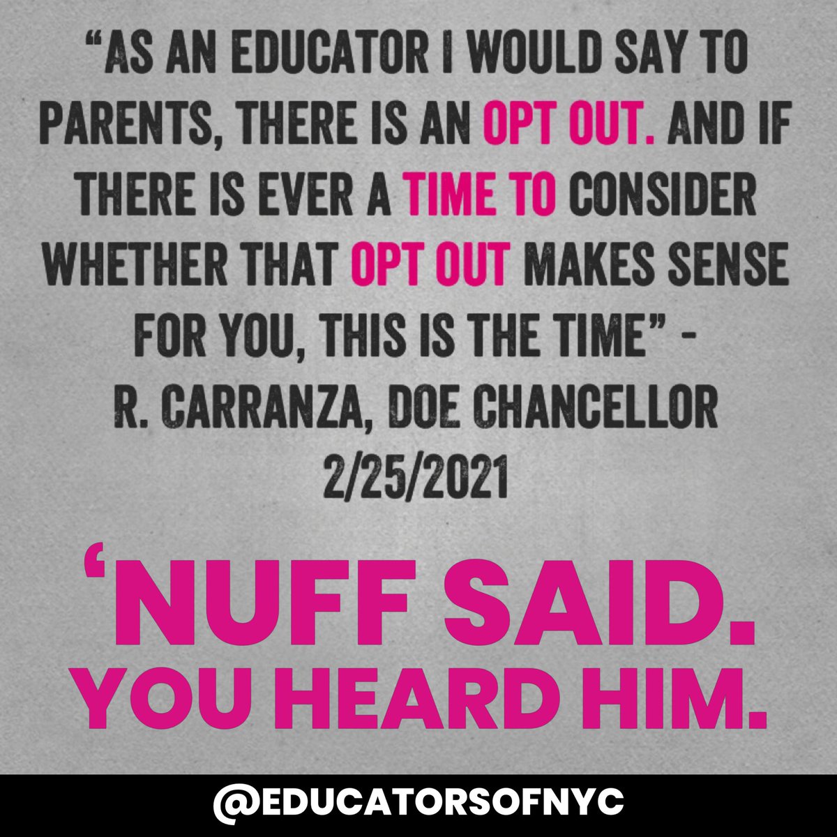 educatorsofnyc's tweet photo. @Jill_Jorgensen @reemadamin Marching orders.
#FtheTest
#optoutNYC
#endhighstakestesting https://t.co/6ZcRiXW1tV
