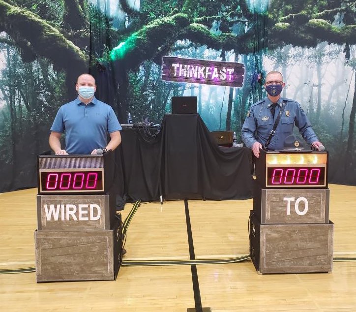 Even Principal and Officer Todd getting involved! #SAFEKS #DCCCA partnering with #thinkfastinteractive for another year of #teendriversafety #learning #maskup #competition #experiential #everyoneengaged 
#safetyfirst Tim@ThinkFastInteractive.com 877-454-5655