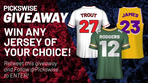 Pickswise's tweet photo. 🚨 𝙋𝙞𝙘𝙠𝙨𝙬𝙞𝙨𝙚 𝙅𝙚𝙧𝙨𝙚𝙮 𝙂𝙞𝙫𝙚𝙖𝙬𝙖𝙮 🚨

Who wants to win a FREE Jersey of your choice? 🔥

How To Enter 👇

1. Follow @Pickswise
2. Retweet The Giveaway 

- Contest ends February 28, winner announced on March 1 - 

Good Luck Everyone 👏 https://t.co/Y2kfGA6l7A