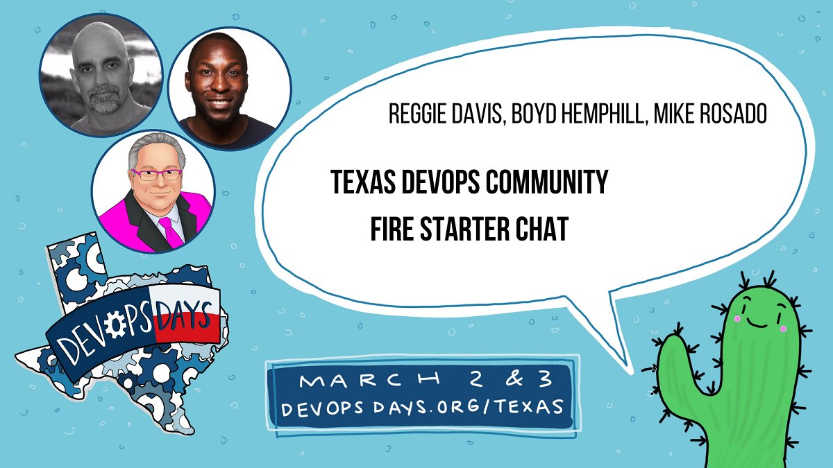 devopsdaystexas's tweet image. We&apos;re excited to welcome @MikeRosTX, @coolblknerd, and @behemphi to discuss #devops community building for our Texas Firestarter Chat hosted by @nimbinatus at @devopsdays #texas 2021! Learn more about the panel and other talks at devopsdays.org/events/2021-te….
