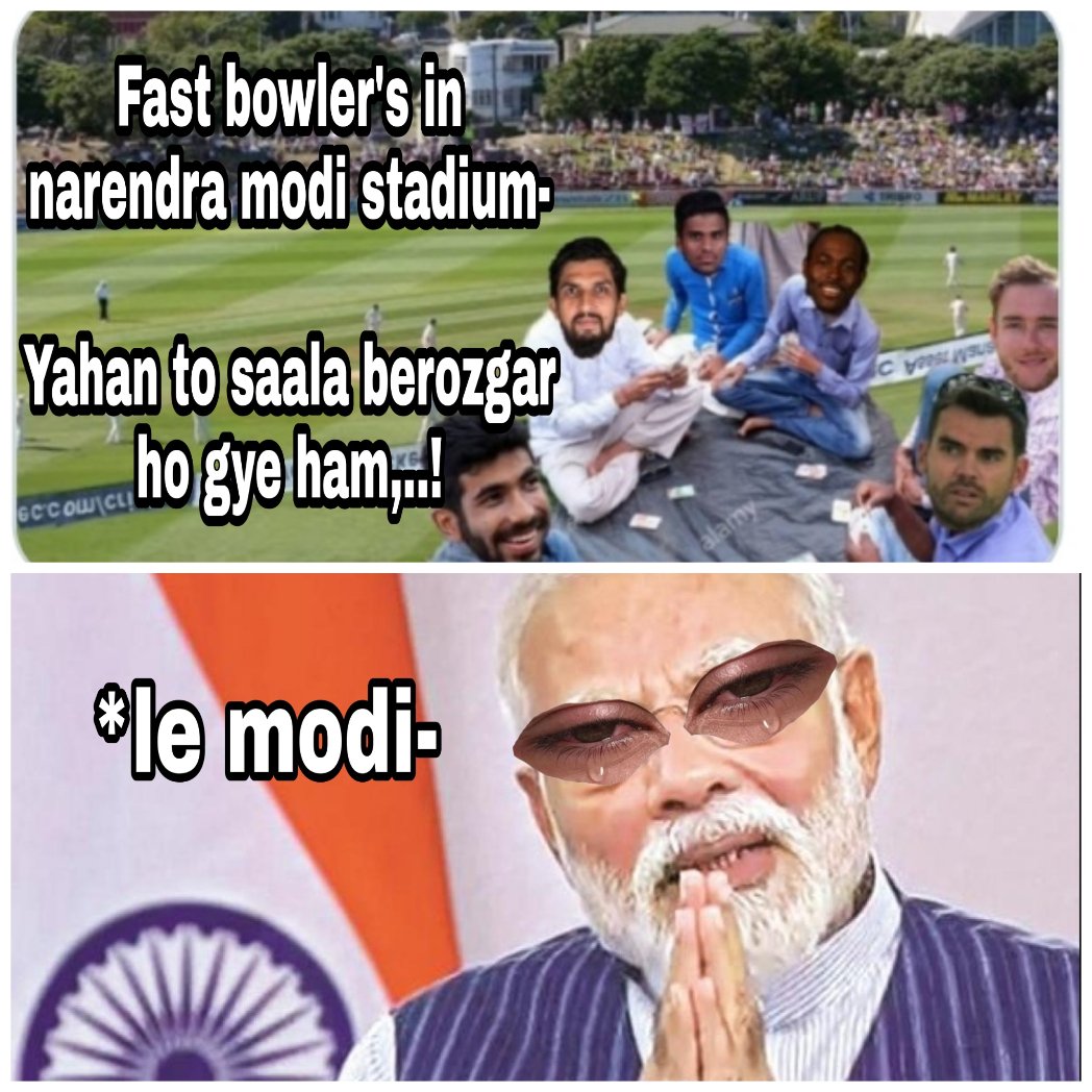 Ak56965857's tweet photo. Fast bowler's in narendra modi stadium be like- yahan to sala berozgar ho gye ham😂😂😂.

#modi_job_do #modi_rojar_do #INDvsENG #INDvsENG_2021 #modi_boyfriend_do #ModiDontSellFarmers #IndiaTogether #India #englandcricket #Axar #ashwin400 https://t.co/QVpqU0GmMn