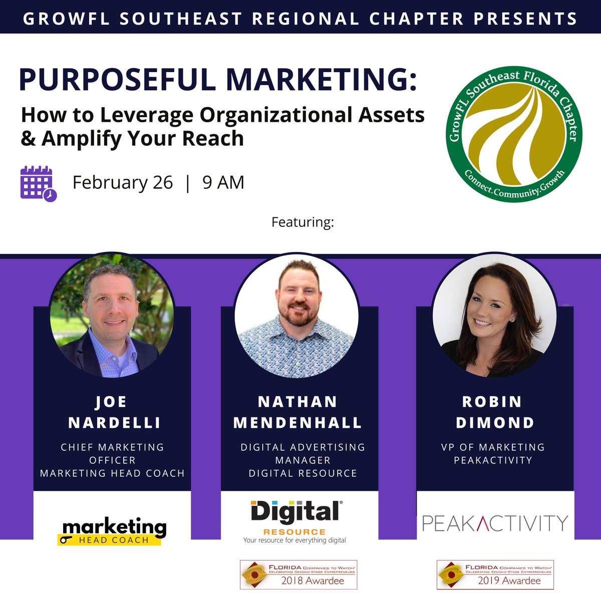 peak_activity's tweet photo. Attention, digital marketers! Join Robin Dimond tomorrow at 9am as she and other marketing leaders dive into purposeful marketing. Register now: https://t.co/LfuA1RjyJe 
#PeakActivity #GrowFL #DigitalMarketing https://t.co/p2KKvbdDur