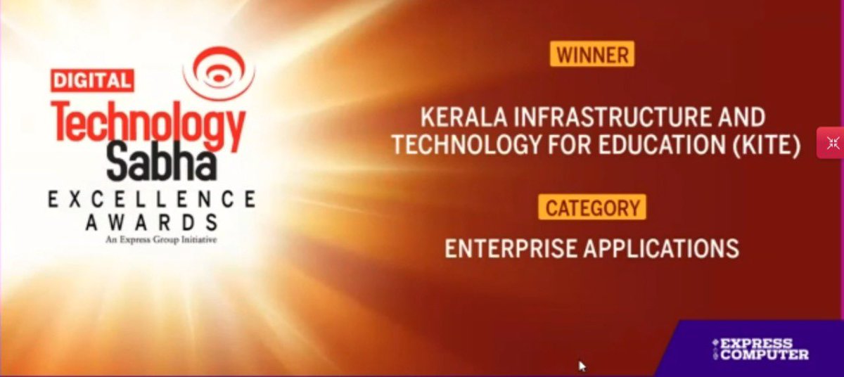 jayakrishnan_'s tweet photo. KITE wins Technology Sabha Award 2021 for First Bell Digital Classes under Enterprise Applications category https://t.co/Tha54tEVyZ