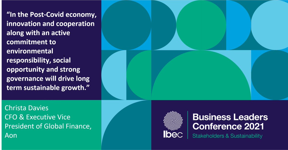 ibec_irl's tweet photo. Christa Davies, CFO & Executive Vice President of Global Finance @Aon in conversation with Ibec CEO, Danny McCoy on the importance of environmental responsibility, social opportunity & strong governance for a Post-Covid economy #IbecConf https://t.co/xWyOvQpDH3