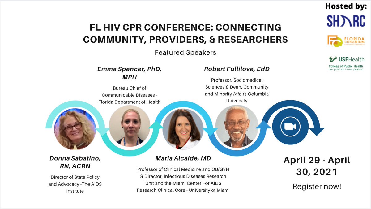 flhivcpr's tweet photo. Are you interested in learning about research initiatives and projects going on in the Sunshine State? Join us at the FL CPR Conference this year? Check out our wonderful, featured speakers below!  https://t.co/h0AktL16IV https://t.co/2Ha3HtzZnN