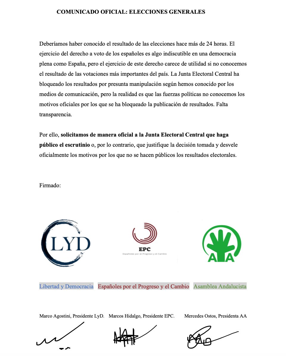 LibDemEsp's tweet photo. Hoy nos hemos reunido los presidentes de los partidos políticos para tratar el tema del retraso en las elecciones. Hemos firmado este COMUNICADO OFICIAL entre @LibDemEsp, @PARTIDO_EPC y @AAndalucista. Esperamos rápida respuesta https://t.co/iuuXRhX80s