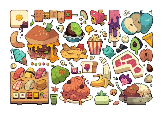 数年前に描いた、ポートフォリオ用のイラスト。
画風をイメージしていただくために、「動物、人物、食べ物、その他」を描いたものです。
(新しいポートフォリオを作るので供養に…) 