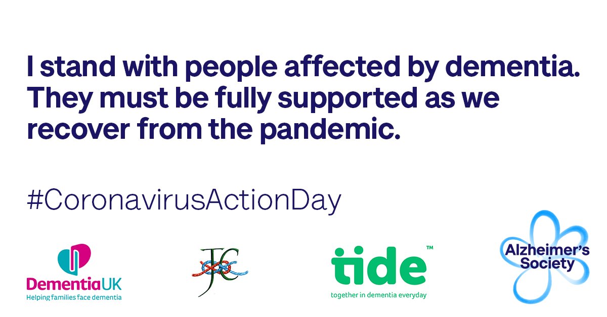 alzheimerssoc's tweet image. In partnership with @tide_carers @JohnCampaign and @DementiaUK we will be hosting #CoronavirusActionDay on 1 March.

Action is needed to ensure that, never again, will people affected by dementia face such hardship and loss.

Stand with us by sharing this graphic.