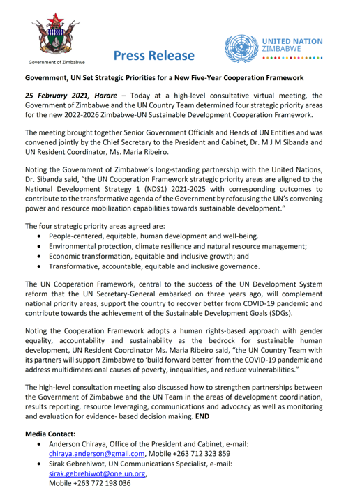 Presser: today Government of #Zimbabwe and <a href="/UNZimbabwe/">UN Zimbabwe</a> set strategic priorities for a new five-year #UN Sustainable Development Cooperation Framework (2022-2026 UNSDCF) 👉bit.ly/2NDpHJEk @Ribeiro6Maria <a href="/edmnangagwa/">President of Zimbabwe</a> <a href="/carogazevedo/">Carolina G. Azevedo</a> <a href="/MunyaradziChen7/">Munyaradzi Chenje</a>