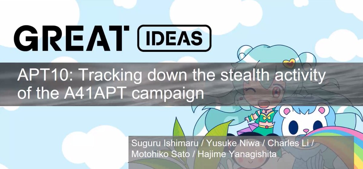 TheSAScon's tweet photo. What about dealing with #APT10 !
Let's track down the stealth activity of the #A41APT campaign, with Suguru Ishimaru GReAT Malware Researcher @Kaspersky, Yusuke Niwa and Motohiko Sato, ITOCHU Corporation, Charles Li, @TeamT5_Official and Hajime Yanagishita, Macnica Networks. https://t.co/fpS7JBQG4j
