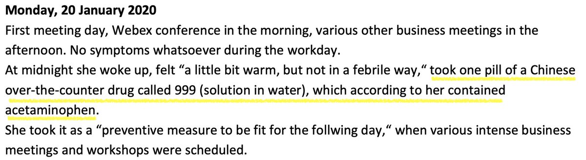 16/ Needless to say, it later turns out that the index patient, a business woman from China, was ill indeed and prepared herself for the working day with mundane paracetamol. But the story is now out in the world.  https://www.nejm.org/doi/suppl/10.1056/NEJMc2001468/suppl_file/nejmc2001468_appendix.pdf