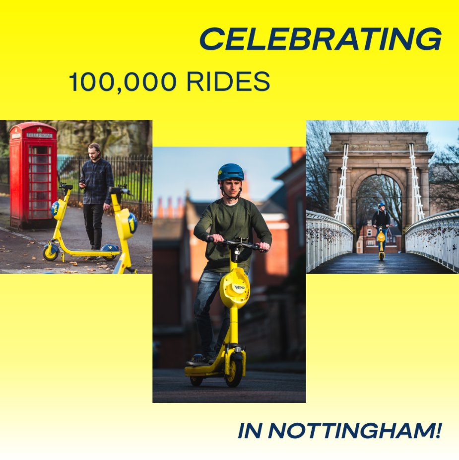 Wind_mobility's tweet photo. 1️⃣0️⃣0️⃣,0️⃣0️⃣0️⃣ rides 🎂
Thank you #NOTTINGHAM, you're a champ!
.
.
#WindMobility #Escooters #NottinghamYoureBrill https://t.co/zLji2Ue8ib