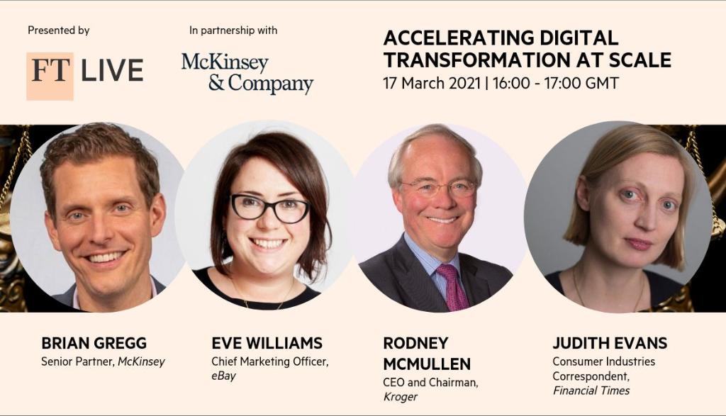 McK_Growth_MnS's tweet photo. 2021 is the ‘Year of Transition’ for many industry sectors. We are excited to join the CEO of Kroger and the CMO of eBay UK for @FT Live to discuss how leaders can accelerate growth through digital transformation. 

Join us on March 17th. 
#growth2021
https://t.co/X8IFthrj6G https://t.co/cQ4YMIjnk3