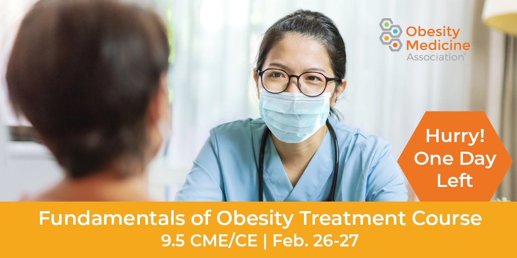 OMAsocial's tweet photo. There are still a few spots left for our Fundamentals of Obesity Treatment Virtual Course starting TOMORROW! Don’t miss out on this 1.5-day interactive #virtualcourse. Register for the Feb 26-27 session and earn 9.5 CME/CE!
 https://t.co/ZSCbdaOwc4 

#physicians #familymedicine https://t.co/RNrydaC8yE