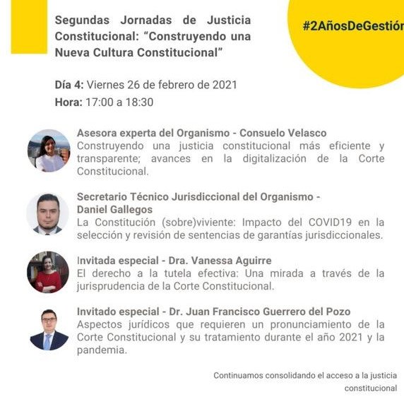 DuriniGuerrero's tweet photo. Nuestro socio Juan Francisco Guerrero, ha sido invitado a participar como ponente en las II Jornadas de Justicia Constitucional “Construyendo una Nueva Cultura Constitucional”. 

Conversatorio organizado por la @CorteConstEcu  del Ecuador. https://t.co/2lMTk5ONoe