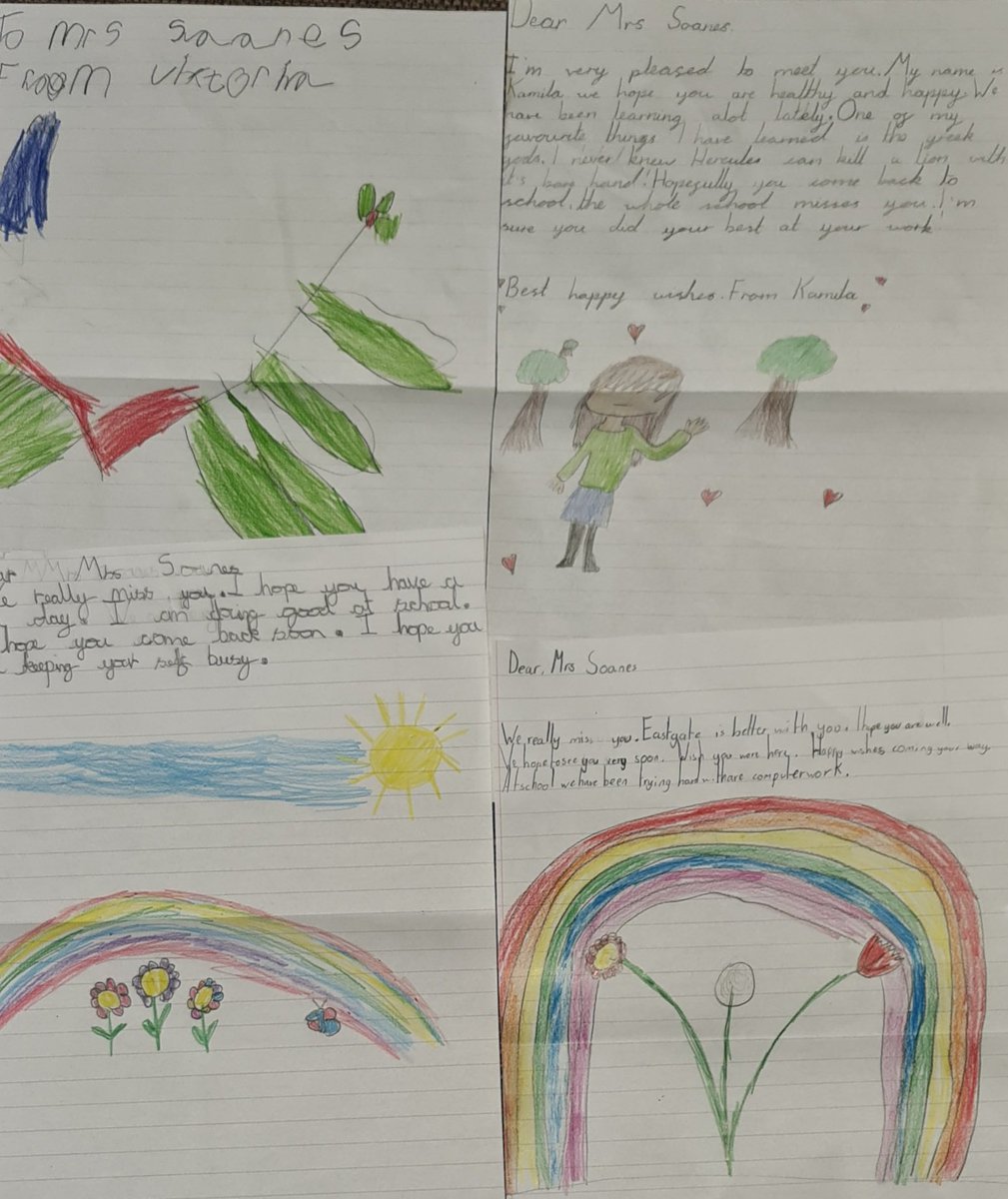 Thankyou so much for your kind and caring  thoughts children.  They arrived at a much needed time, while trying hard to recover from Covid. It has certainly taken its toll. I will smile every time I look at them. Thinking of you all at Eastgate. Xx Mrs Soanes