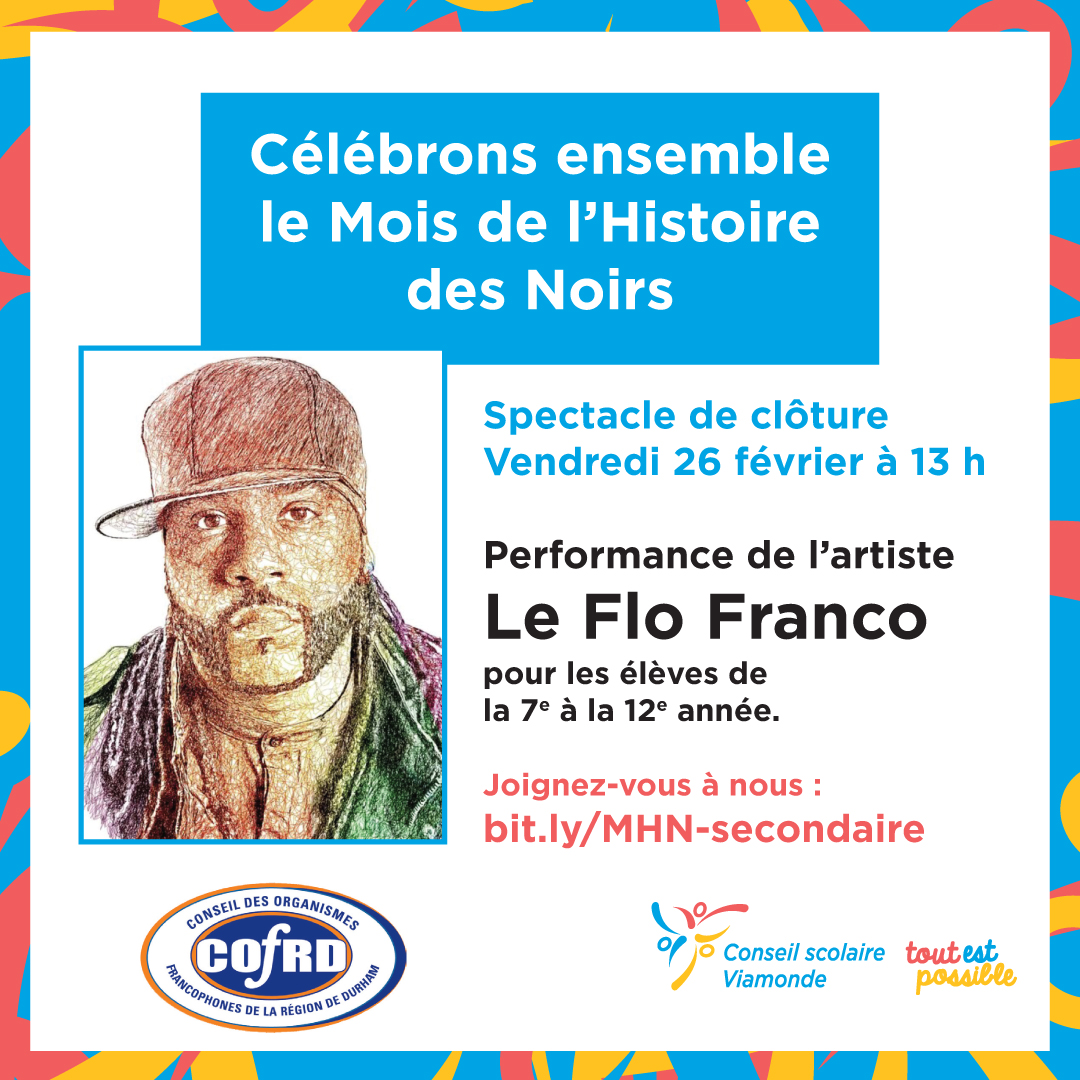 CSViamonde's tweet photo. Deux événements en clôture du #MoisdelHistoiredesNoirs à ne pas manquer demain. 
- Spectacle de Djennie Laguerre pour les élèves de l’élémentaire : https://t.co/zayiu4olUZ
- Spectacle du Flo Franco pour les élèves du secondaire : https://t.co/hn3h6HrI4l https://t.co/gISGzLeTcH