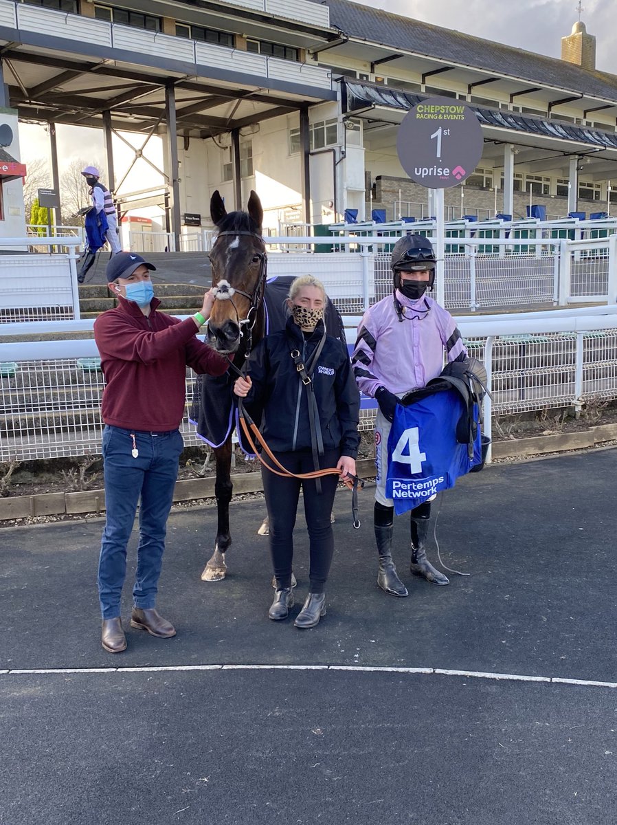 Harry05Derham's tweet photo. Great to see Blackjack Kentucky win in determined fashion at Chepstow under a brilliant front running ride from Harry. Very well done to Amelia and Vanessa who work with him at home and to all the Owners Group team who will be delighted ☺️👏 https://t.co/Kv996stZMF