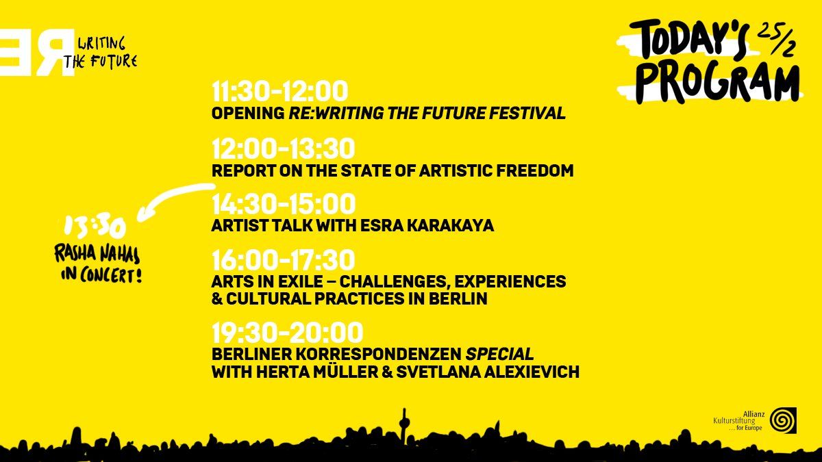 WritersCentre's tweet photo. Join @ICORN_ORG at the "Re:Writing the Future" Festival starting today! Livestreams are available on https://t.co/quqqLXUfum. If you'd like to join the discussion – post or tweet, using the hashtags #rwrtf #rewritingthefuture! Check out today's programme below: https://t.co/Fe5H3eHWqq