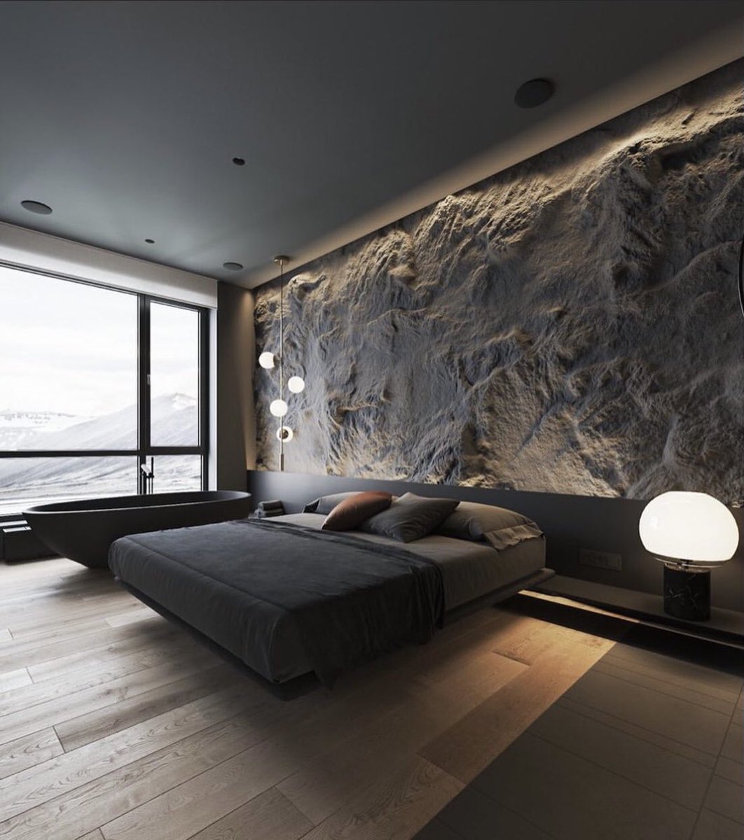 INTERIORPORN1's tweet photo. A bedroom with a matte black bathtub 🛁 https://t.co/OEgOAaRzvY