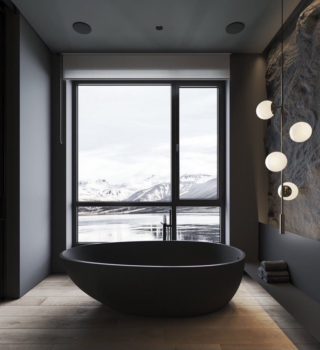 INTERIORPORN1's tweet photo. A bedroom with a matte black bathtub 🛁 https://t.co/OEgOAaRzvY