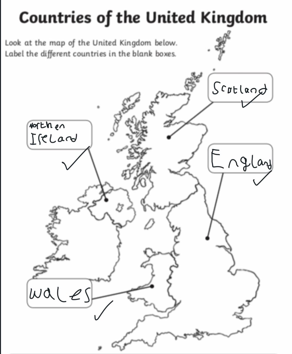 MissYusuf__'s tweet photo. Countries of the United Kingdom! 🇬🇧 Year 1 looked at the map of the United Kingdom and labelled the different countries @MrsKhanC5 @OliveTreeBolton #PrimaryRocks https://t.co/20utySNKod
