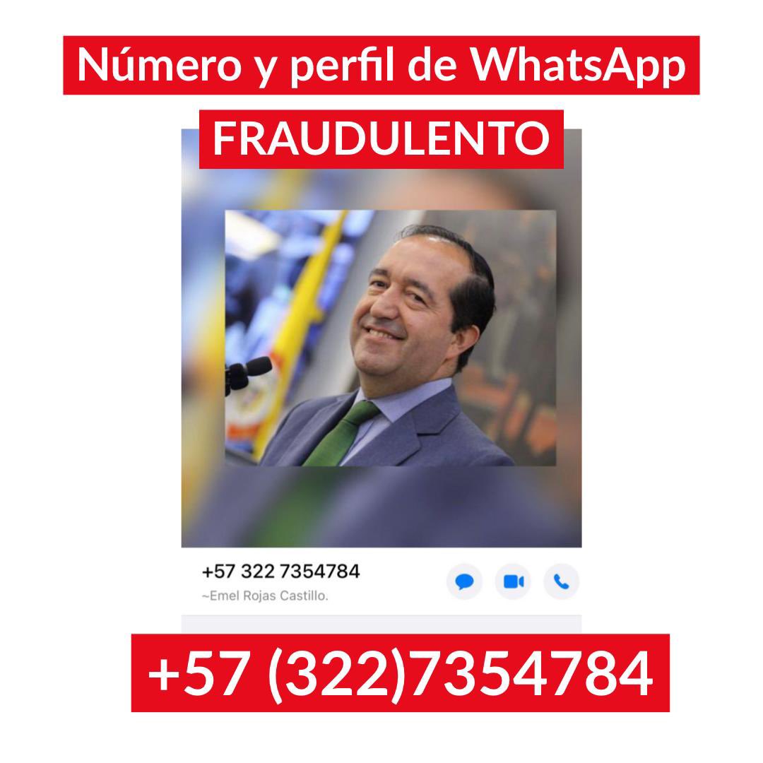 EmelRojasC's tweet image. Delincuentes están usando este número de teléfono para suplantarme, le han escrito a varias personas en la ciudad presentándose en mi nombre y pidiendo datos. Le pido a la @FiscaliaCol y @PoliciaBogota intervenir urgentemente.