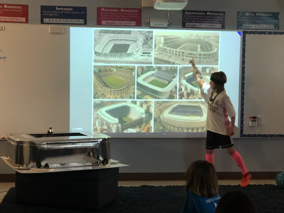 SHEsailors's tweet photo. 5th grader, Hendrix Bryant, presents about the Santiago Bernabéu Stadium. #SHEbrave https://t.co/BGZZ2lWPDC