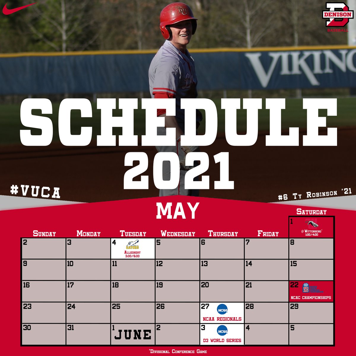 DU_Baseball's tweet photo. Schedule Release

We are less than a month away from opening day! Check out our 2021 Baseball Schedule

At this time, no fans from outside the immediate Denison community (students, faculty, and staff) will be allowed at our home games.

*Schedule is subject to change

#VUCA https://t.co/7uDJ7BbrVc