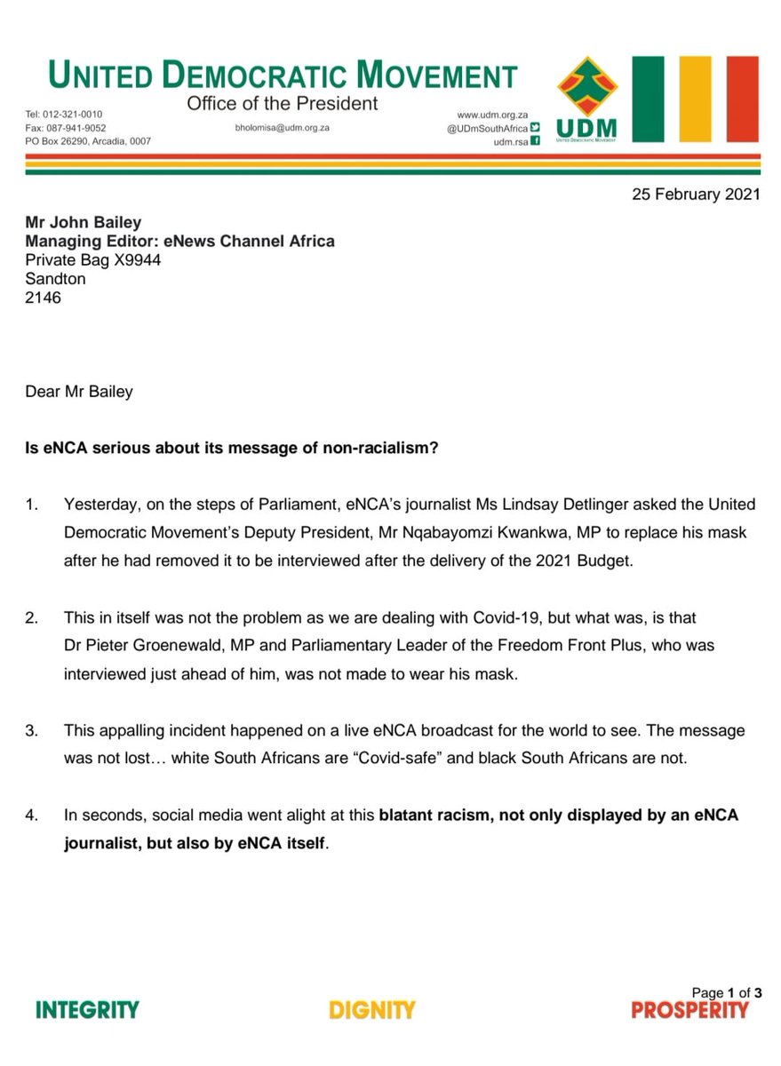 BantuHolomisa's tweet photo. #ENCA has shown its racist colours? Managing Editor John Bailey must address yesterday's racist slight to our Deputy President Nqabayomzi Kwankwa, MP. Why can white politicians go maskless in @eNCA interviews, but black interviewees must cover up? 

@UDmRevolution @N_Kwankwa https://t.co/j7bp32EHPR