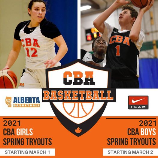 CBACalgary's tweet image. CBA is excited to announce our tryouts for the 2021 Spring Season. Girls tryouts are scheduled to start March 1, 2021 with the boys tryouts following on March 2, 2021. To register for CBA tryouts visit calgarybasketball.ca