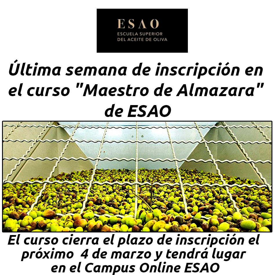 hosteleriaenvlc's tweet photo. ÚLTIMA SEMANA DE INSCRIPCIÓN EN EL CURSO "MAESTRO DE ALMAZARA" DE ESAO
https://t.co/147Pk3rpYz
@ESAO_Spain @caecv #ESAO #CAECV #AceiteDeOliva #Aove #AceiteDeOlivaVirgenExtra #HosteleriaEnValencia #MaestrosDeAlmazara #CursoOnline #CursoBonificable #CampusOnlineESAO #Fudae https://t.co/Jjs5NgtbuH