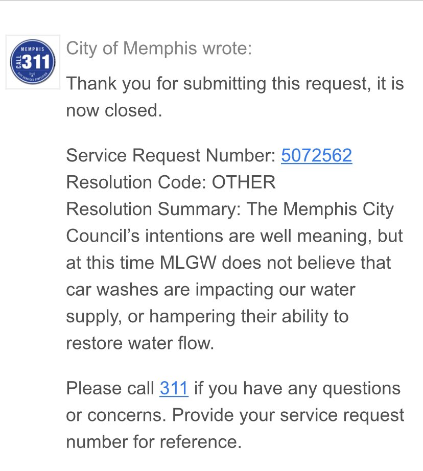 onlineIDtech's tweet photo. @NoINed @MLGW @WMCActionNews5 @MayorMemphis @mpdMemphis Thank you for the reply! I just got this response from the City. Shocking! https://t.co/TL08hYXKMN