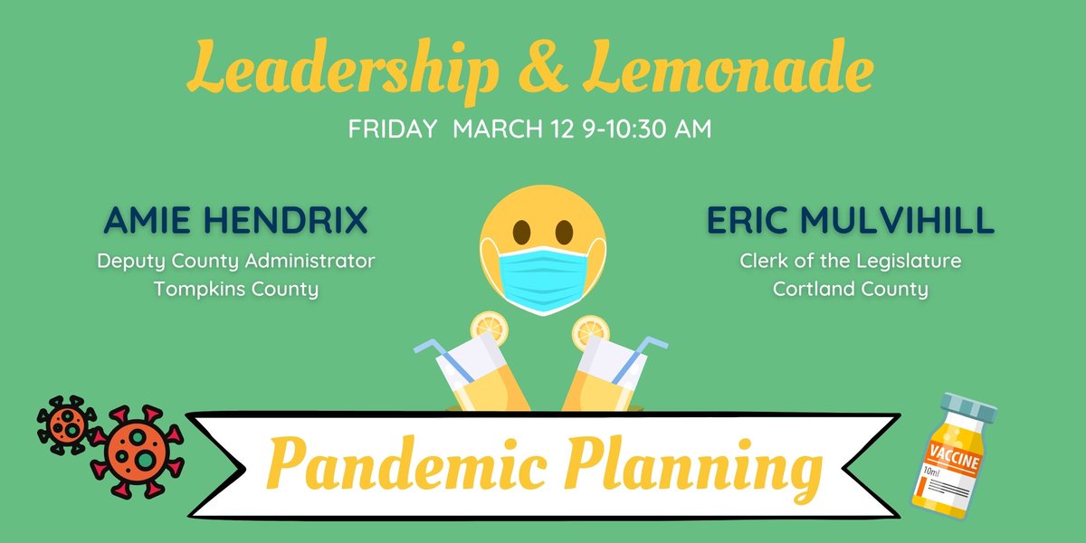 LeadTompkins's tweet photo. Join us for the March 12 Leadership &amp; Lemonade Session with Cortland and Tompkins reps to discuss Pandemic Planning and hear their #lemonadestory 🍋 Purchase a pitcher or a glass here: https://t.co/uesCBYJxCq #leadlocal #twithaca @TompkinsChamber @TC3_official @LeadCortland https://t.co/tW49JwT4RN