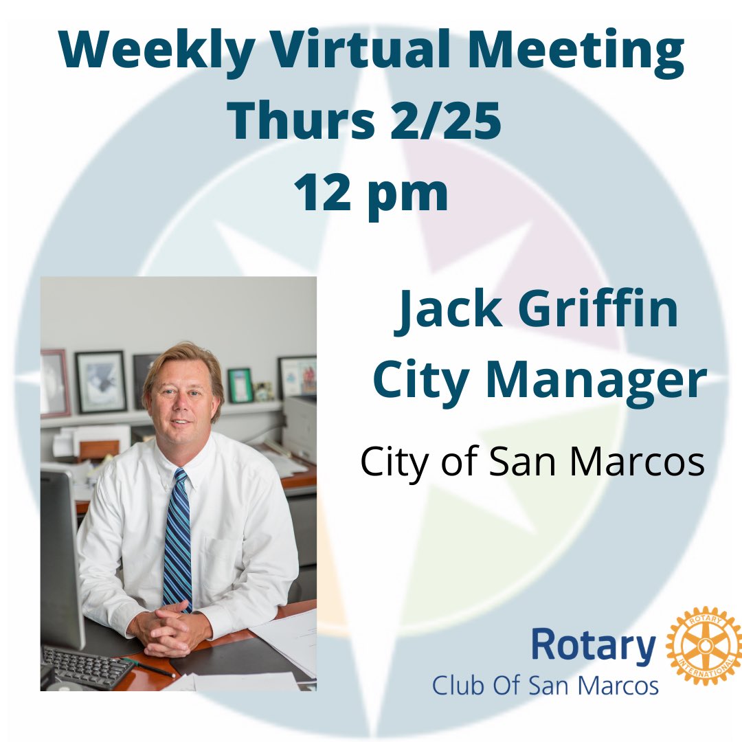 Jack Griffin, City Manager will be speaking at our meeting today.  Come hear the latest developments in #SanMarcosCA DM us if you want to attend  <a href="/sanmarcoscity/">City of San Marcos, California</a> #LeadershipDevelopment #WomenLeaders #Networking #CommunityService